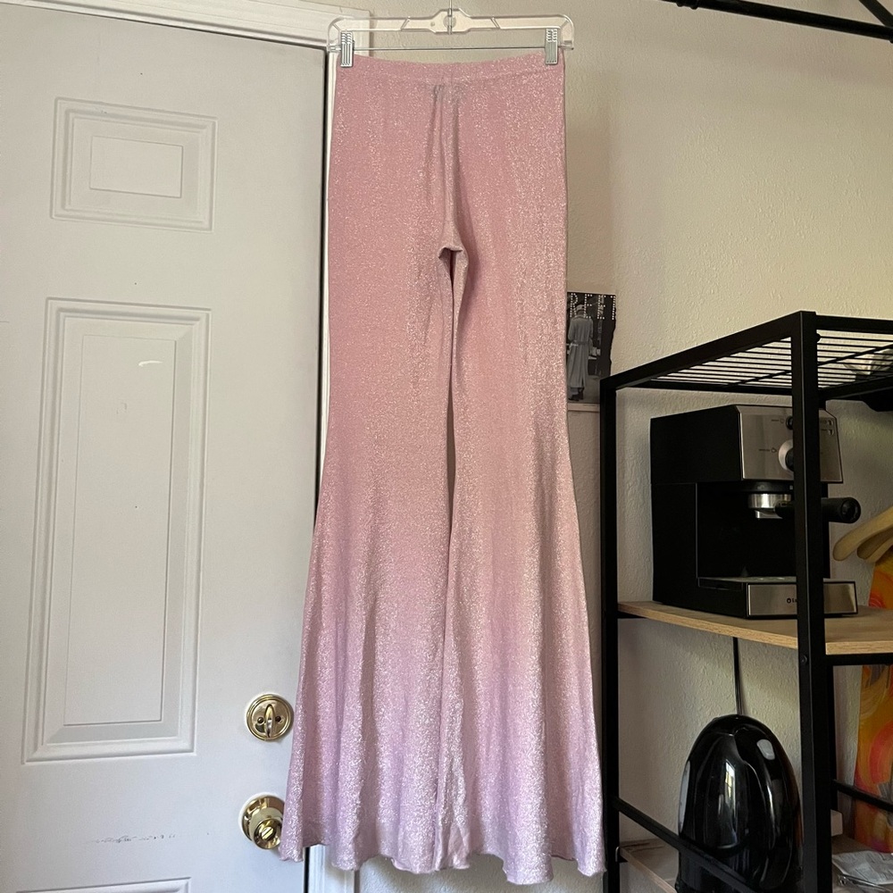 SLEEPER pink glitter sparkly wide flare boot cut knit elastic waist pants